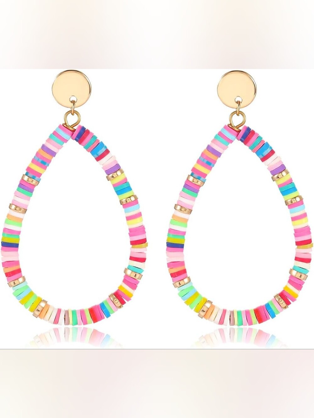 Heishi Drop Earrings Disc Bead Dangle Lightweight Teardrop Earrings